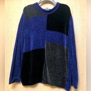PREMIER  chenille blue combo long sleeve crew neck sweater